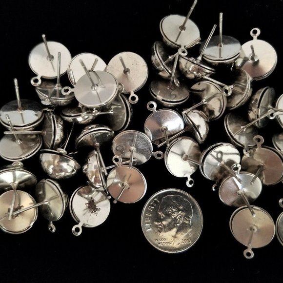 40 EAR DROPS Silver color Round Stud LOT Earring Jewelry Making DIY New - Picture 1 of 9